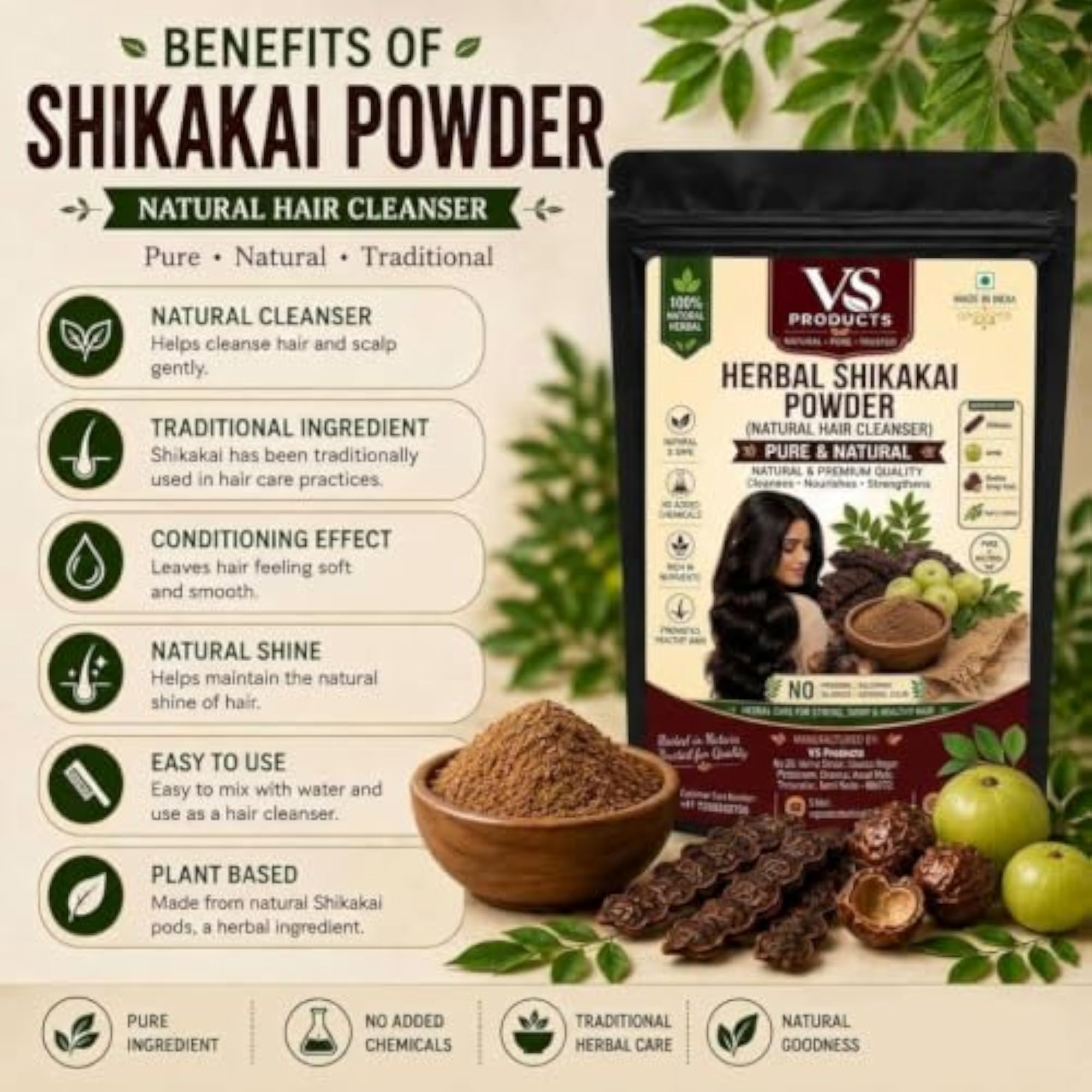 Shikakai Powder, Natural Hair Cleanser, 100g